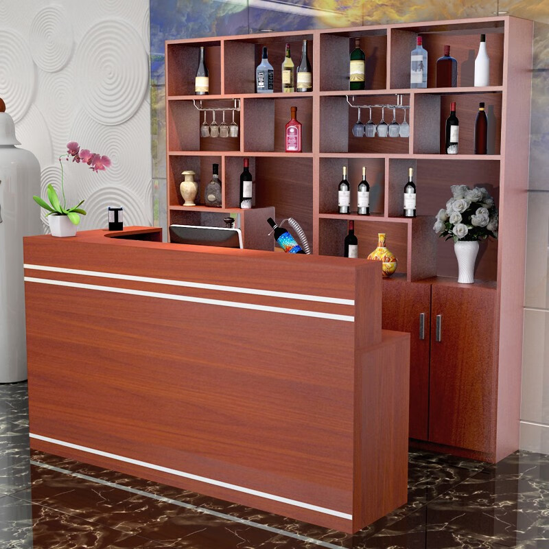 简约饭店吧台客厅储物吧台收银台前台桌接待红酒格酒柜柜子展示柜带门