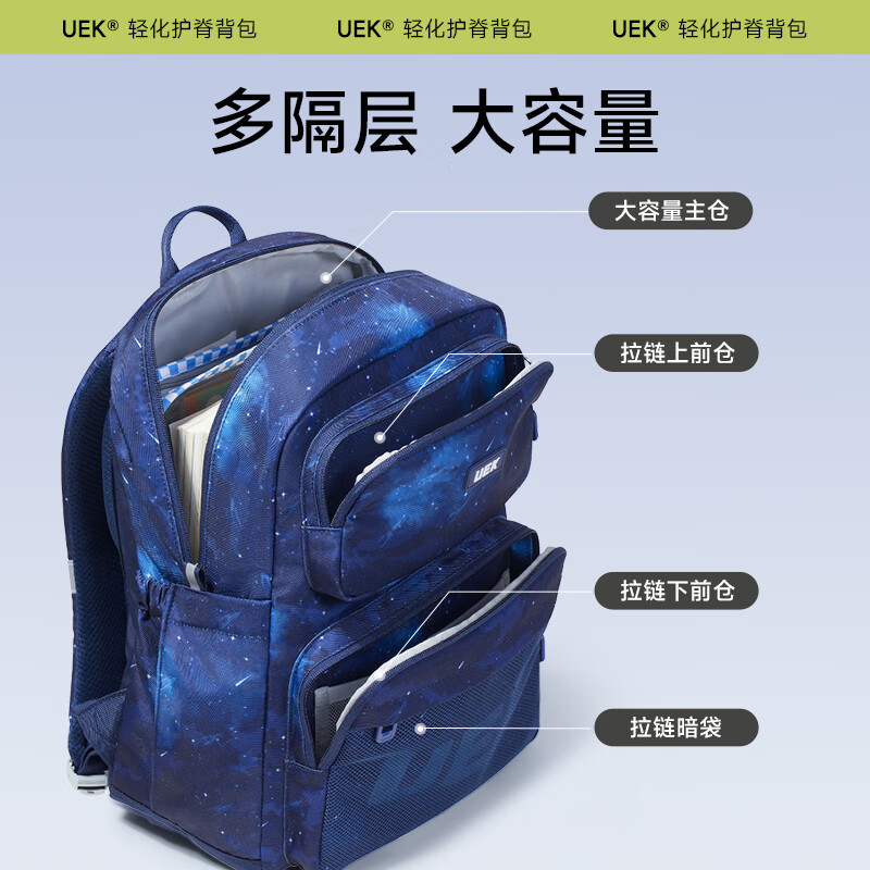 UEK初中生书包大容量高中学护脊减负男女小学生五六年级2024新款 轻化幻影系列-紫霞星空