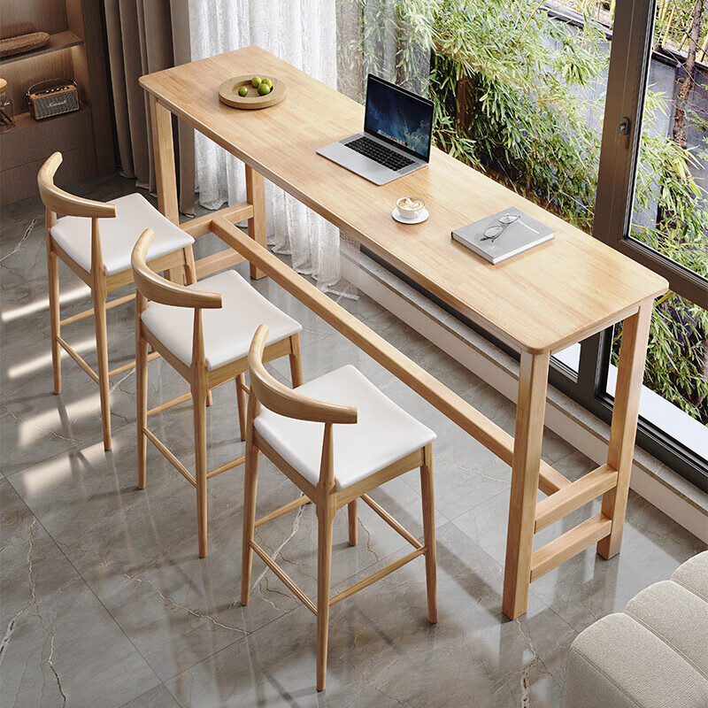 盛实木吧台桌家用客厅简约高脚桌靠墙阳台窄桌北欧吧台椅靠窗长条桌