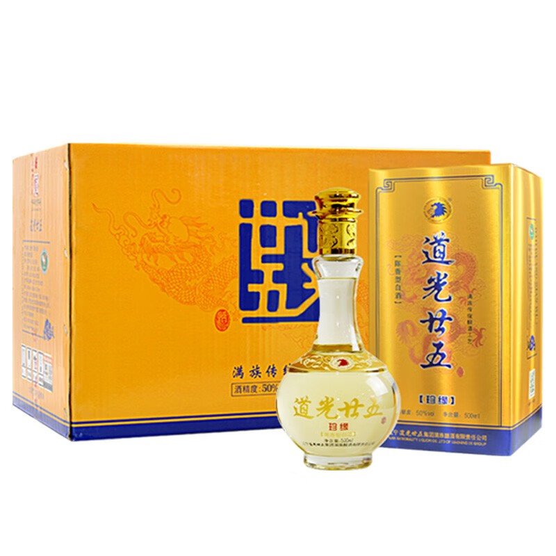 道光廿五珍缘陈香型东北辽宁锦州特产北方粮食高度白酒道光二十五送礼 50度 500mL 6瓶 道光珍缘+3个礼袋