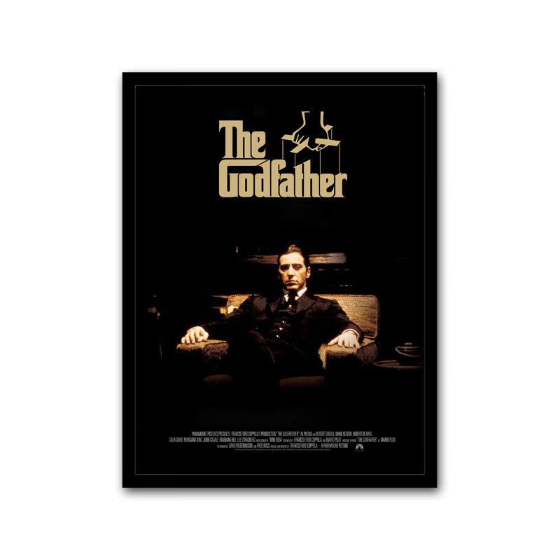 教父海报 教父马龙白兰度海报黑白有框黑帮电影复古酒吧清吧墙面挂画