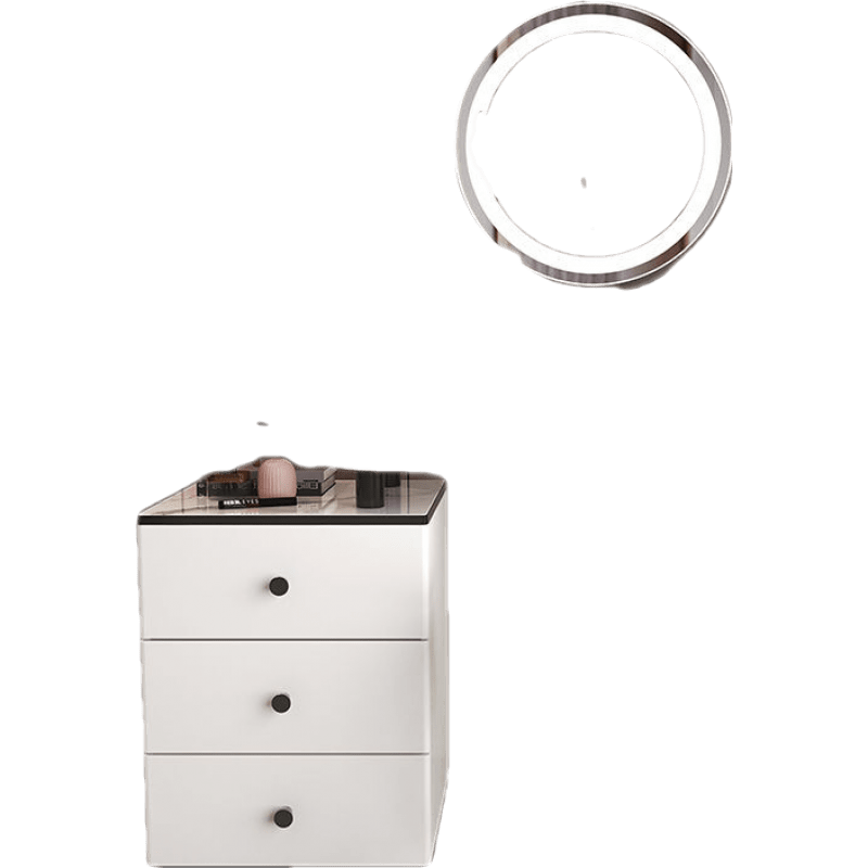 千番町 轻奢梳妆台卧室现代简约玻璃化妆台多功能化妆桌北欧风可伸缩小户型 黑白80仿岩板组合+鸟巢凳 拱桥镜 整装