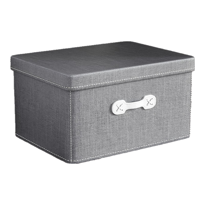 邦尼美家棉麻收纳箱家用衣柜衣服棉被可折叠收纳盒子 深灰-大号 30L