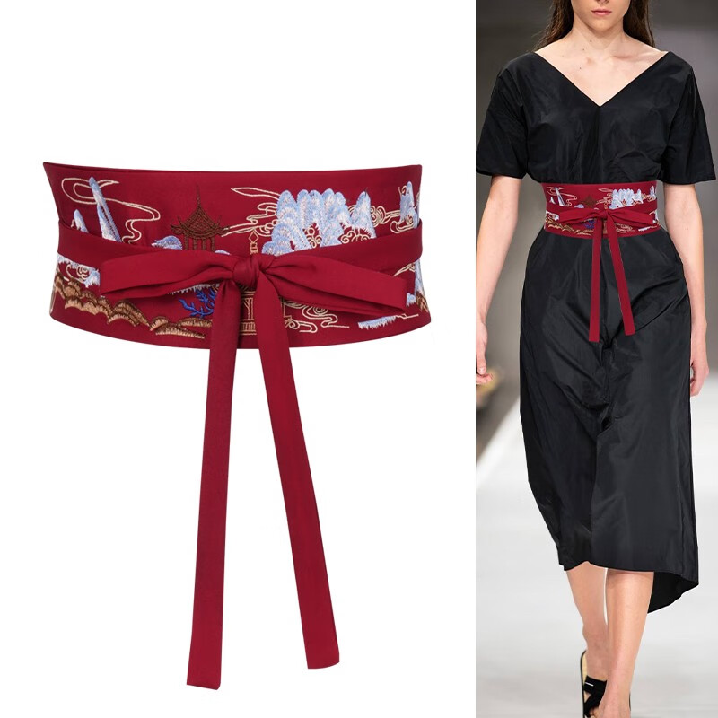 腰带女宽腰封女布料装饰连衣裙收腰外搭汉服古风刺绣裙子束腰绑 