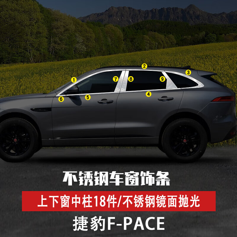 pace不锈钢车窗饰条车身门边亮条改装装饰件 捷豹f-pace上中下窗18件