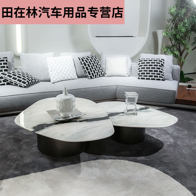 华柯楼天然大理石茶几  熊猫白天然大理石异形茶几大小 入户安装 1.