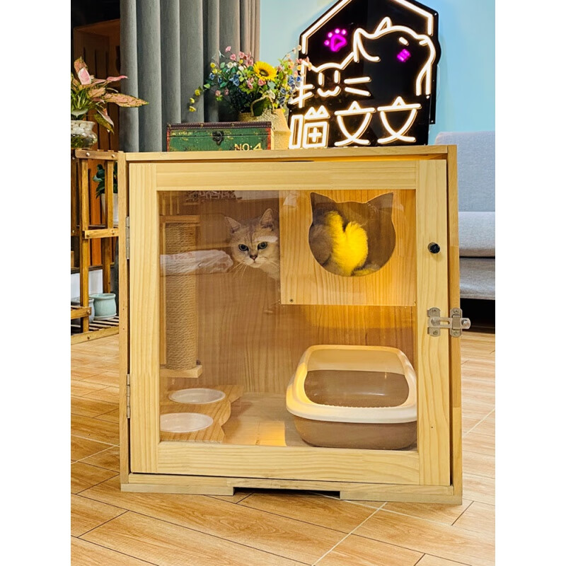 hkml猫别墅实木猫咪笼具豪华猫窝猫舍猫房子猫床猫展柜自由出入猫公寓