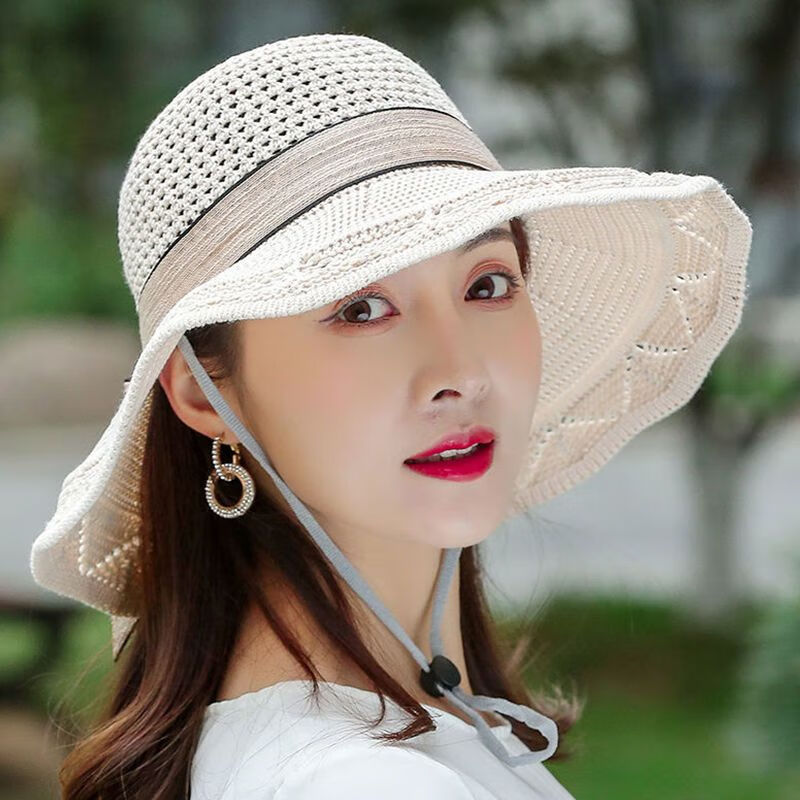 华琉衣帽子女春夏天妈妈遮阳帽女士透气大檐太阳帽凉帽盆帽中年人 米