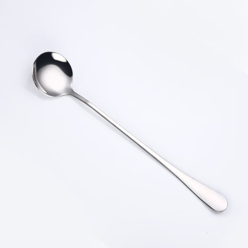 不锈钢勺子长柄 汤勺搅拌咖啡勺家用调羹吃饭勺餐具 圆冰勺3支