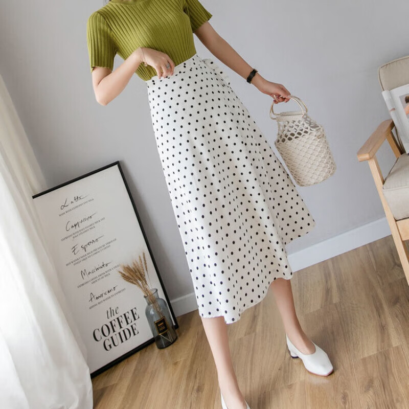 口旋夏新款春夏一片式半身裙中长款碎花沙滩裙垂感高腰女裹裙系带