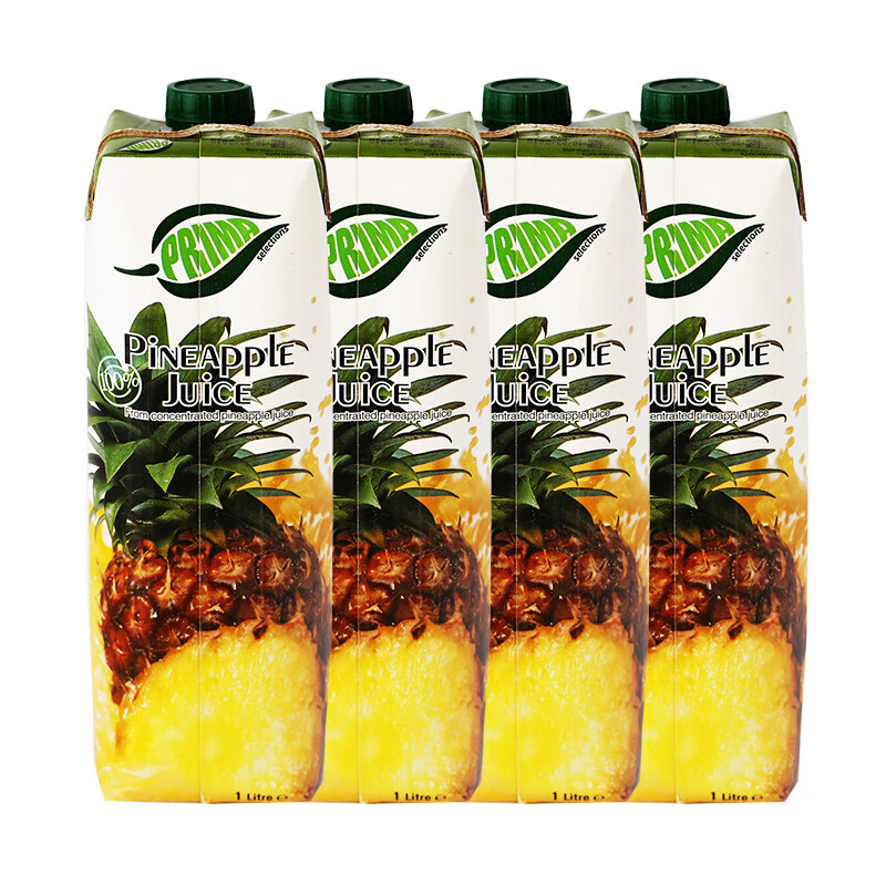 普瑞达(prima) 塞浦路斯进口 100%菠萝汁家庭装1l×4瓶  大瓶纯果汁