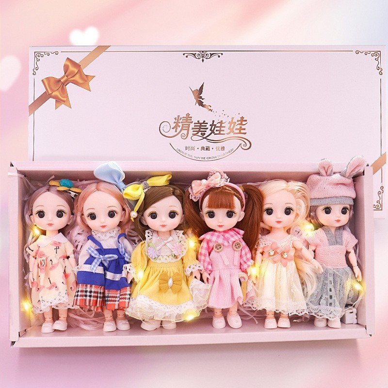 e-zhi六一儿童节礼物女孩巴比娃娃爱莎芭芭公主换装玩具6-12岁洋娃娃 6个洋娃娃（B款）礼盒装+礼袋