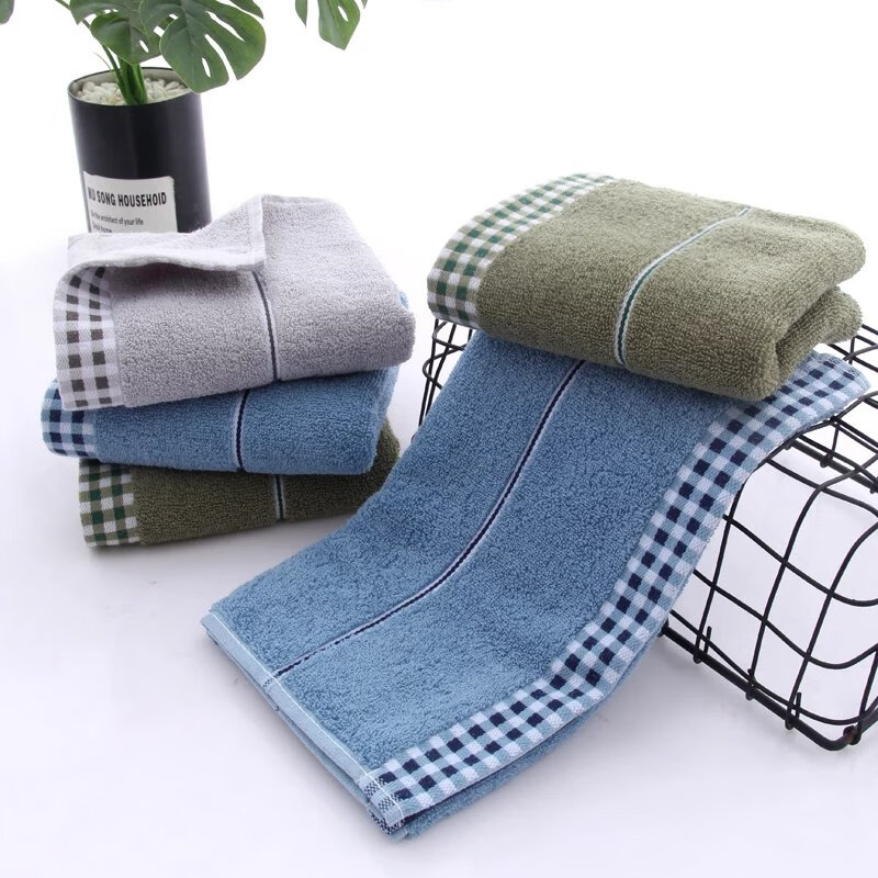 毛巾家用洗脸洗澡男女帕通用干侣面巾柔软吸水棉 水纹毛巾蓝色+棕褐色+白色共 3条