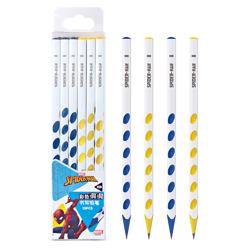 迪士尼(Disney)洞洞笔铅笔12支 HB铅笔三角杆易抓握 儿童矫姿铅笔 小学生练字笔 漫威系列 E0138A-1