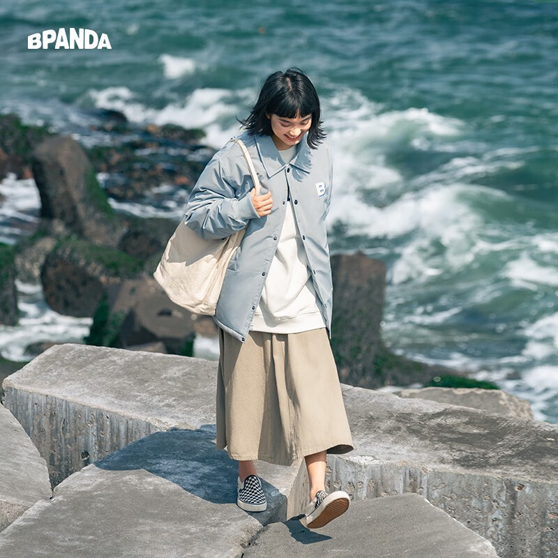 熊猫·本（ben.panda）棉服男潮牌翻领宽松休闲秋冬工装棉衣多穿情侣外套 灰蓝色（A款) 2XL