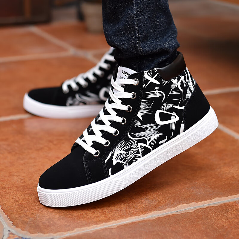 帆布鞋高帮日常潮鞋百搭保暖休闲鞋布鞋情侣高邦鞋子板鞋 k509白色 男