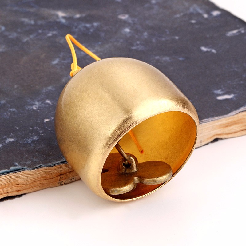 聚缘阁 黄铜风铃摆件三叶草小锤小鱼铃铛挂件家居饰品铜铃 黄绳大号