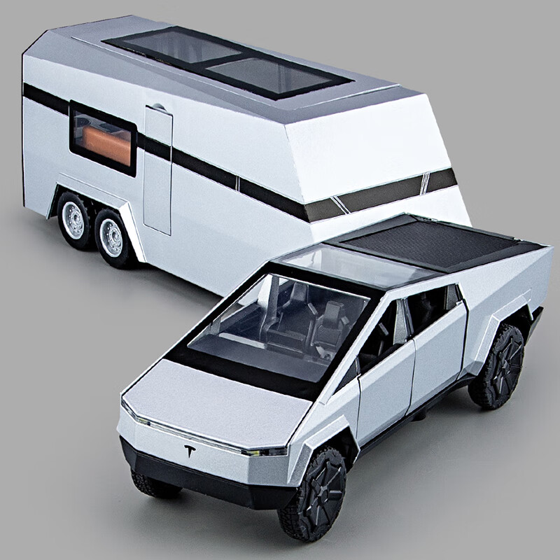 砺能玩具（LINENG）特斯拉皮卡模型合金仿真汽车模型儿童玩具车越野车拖挂房车男孩 特斯拉皮卡+房车【银色】怎么看?