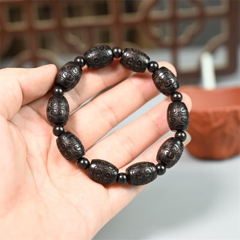 冰菲木手串雕刻回纹祥云鼓珠实木文玩桶珠手串男女款