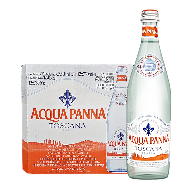 普娜（Acqua Panna）意大利原装进口 天然泉水750ml*12瓶 玻璃瓶弱碱性饮用水山泉水 750ml*12瓶/箱