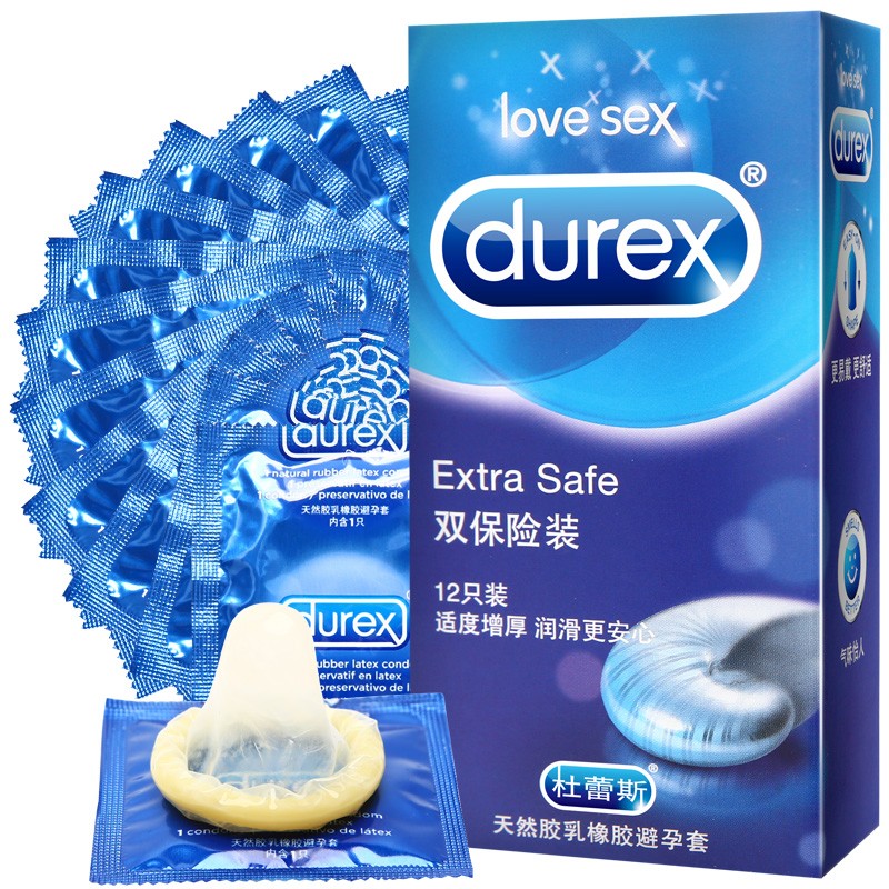 杜蕾斯（durex） 避孕套 加厚 持久型物理延时套 双保险装安全套 男用中号套套 12只装