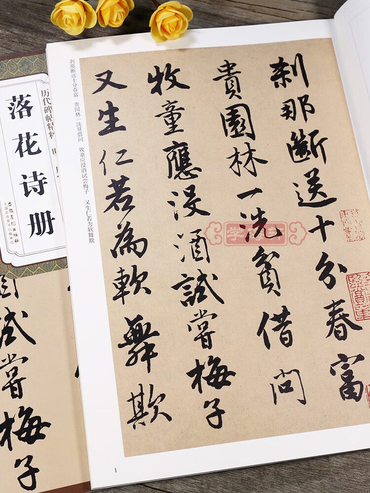明唐寅落花诗册简体旁注历代碑帖行书毛笔字帖薛元明唐伯虎古帖学生临