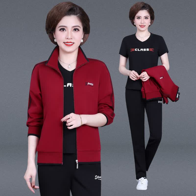 恒嘉晨 女装春秋款套装时装时尚2022中老年妈妈运动服套装女春秋季