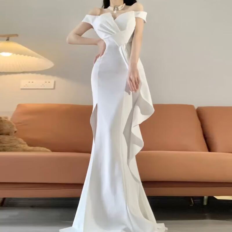 hiwish成人生日礼服晚礼服优雅宴会气质2023年新款高级感一字肩优雅