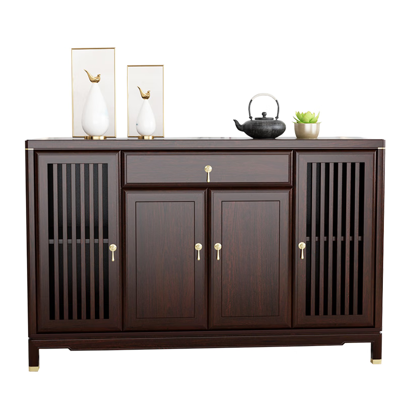 客厅实木轻奢茶水柜中式靠墙装饰储物柜 金 木黑红棕色1200*450*900mm