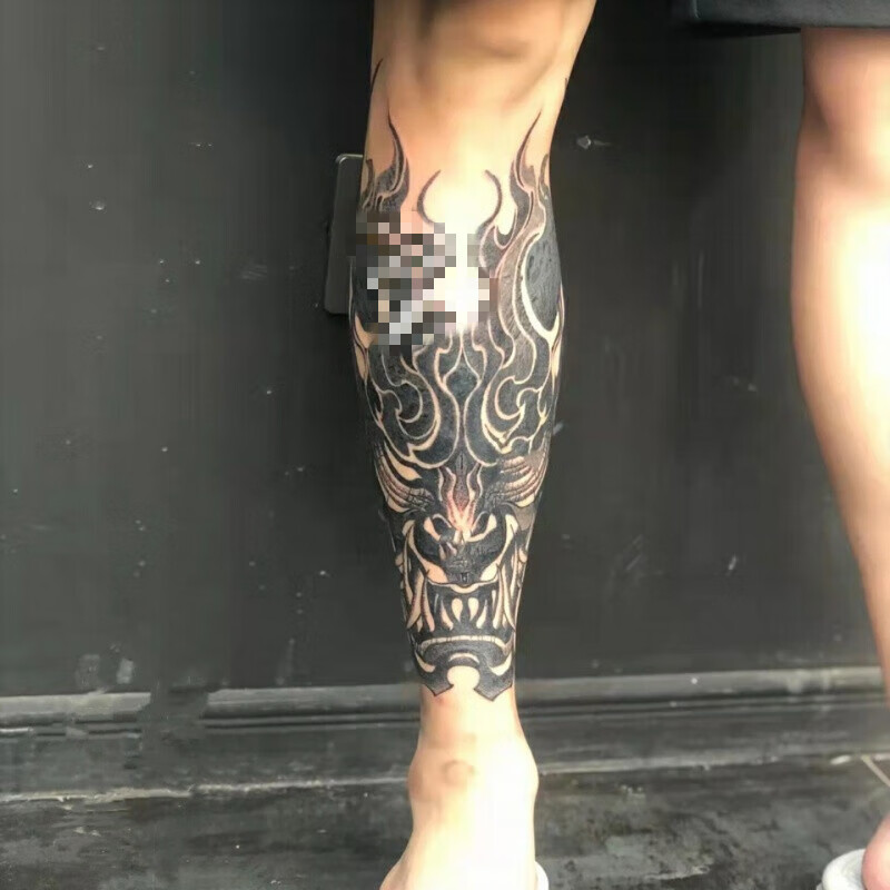 宸芃草本果汁花腿暗黑般若(两张)男女防水不反光15天纹身贴 5天纹身贴