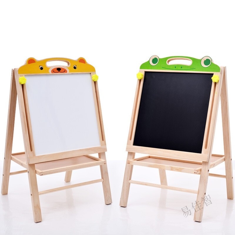 贝伦多实木幼儿园小学生儿童双面画板画架套装小黑板支架宝宝画画写字
