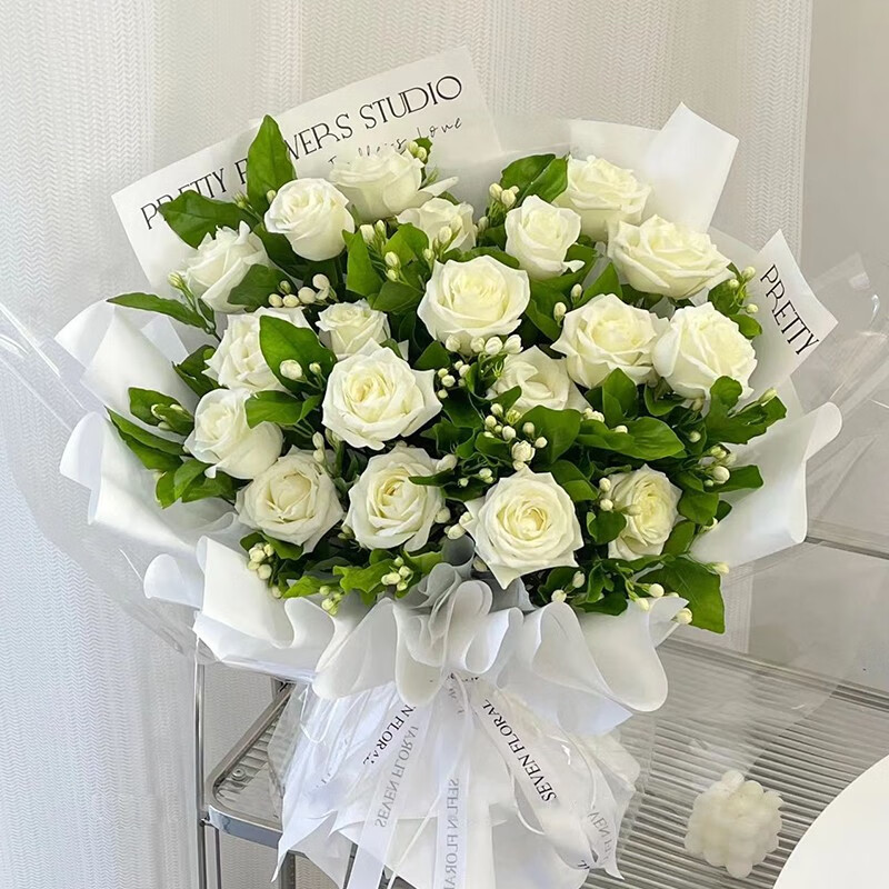 19朵白玫瑰 茉莉花束d