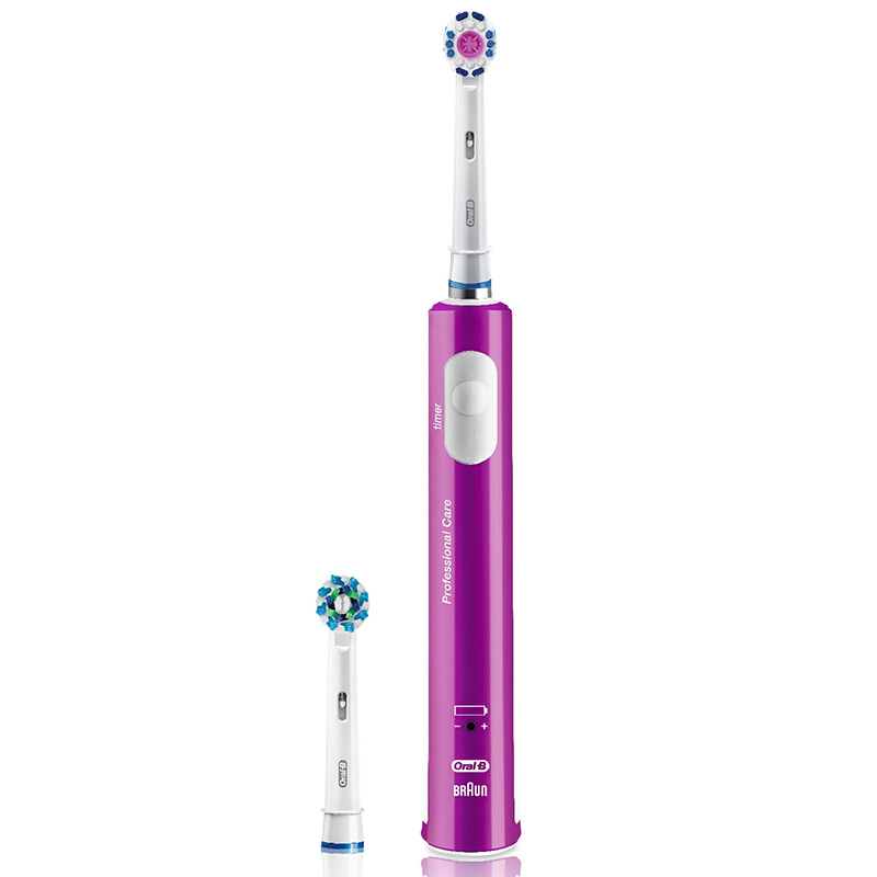 欧乐B电动牙刷成人 小圆头牙刷情侣礼物3D声波旋转摆动充电式（含刷头*2）D16+魅力紫 P600plus