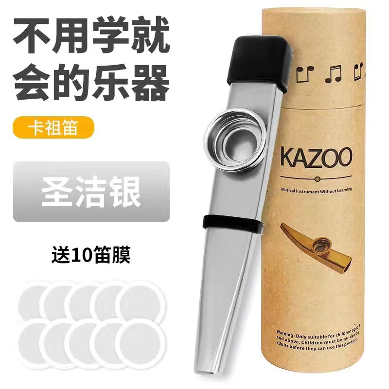 欢笛新型笛子卡祖笛演奏级乐器不用学就会吹的笛子金神奇带声 银色【防尘罩】+10笛膜+笛筒