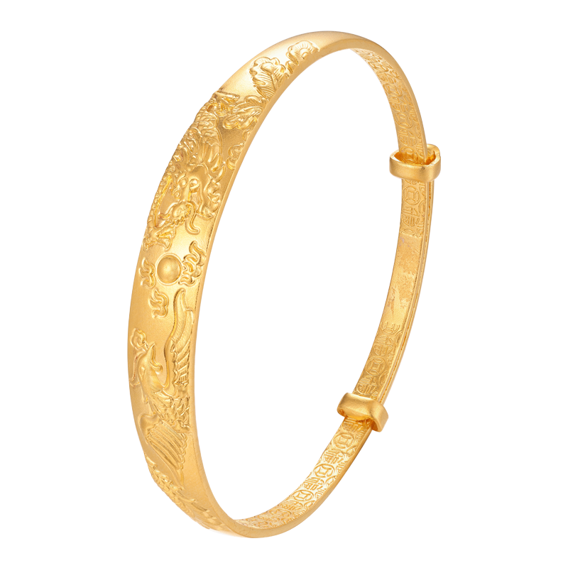 【中国黄金】足金999古法龙凤呈祥调节手镯时尚国潮金镯子婚庆三金