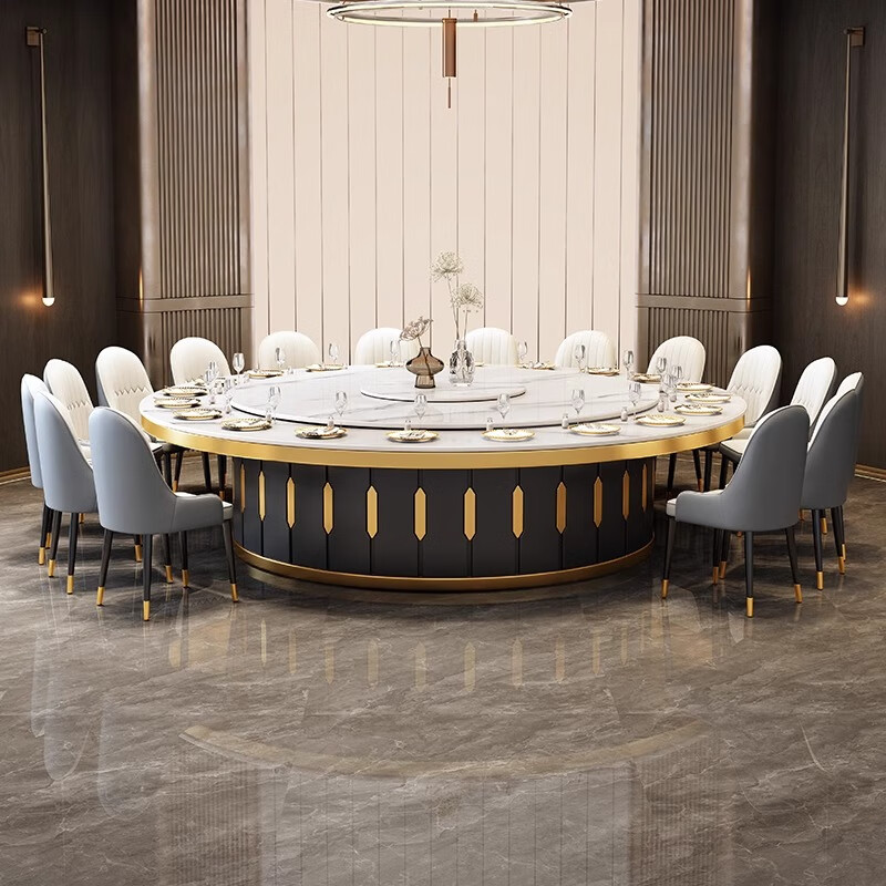 开盾 轻奢岩板电动餐桌酒店餐厅会所16/18人一人一锅火锅桌 桌椅套装