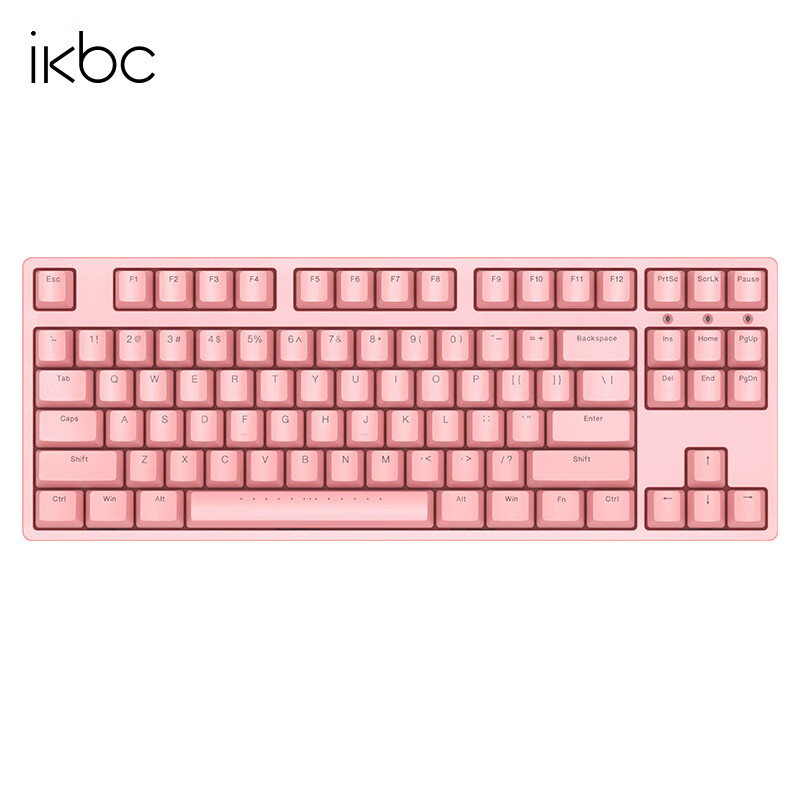 ikbc 粉色键盘机械键盘无线键盘C87C104樱桃键盘办公游戏cherry轴樱桃机械键盘pbt W200粉色无线2.4G87键 青轴