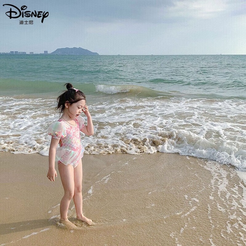 迪士尼（Disney）女童泳衣连体甜美女孩洋气女宝宝可爱小公主美人鱼温泉儿童游泳衣 粉红色 110