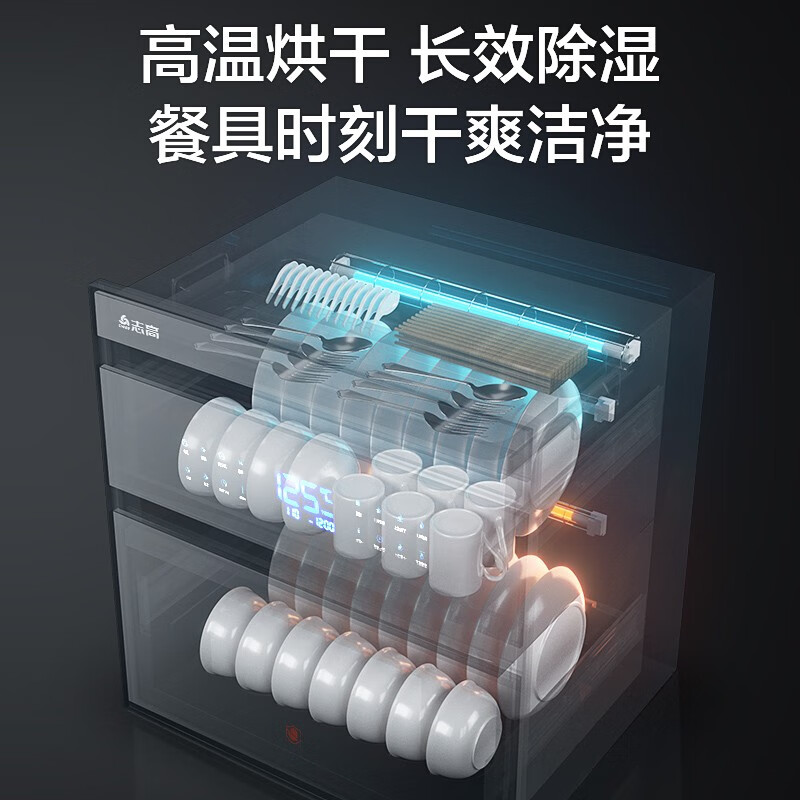 志高（CHIGO）嵌入式消毒柜家用小型厨房碗筷餐具多功能三层120L大容量立式高温消毒碗柜 一星级 100L 两层4键标配