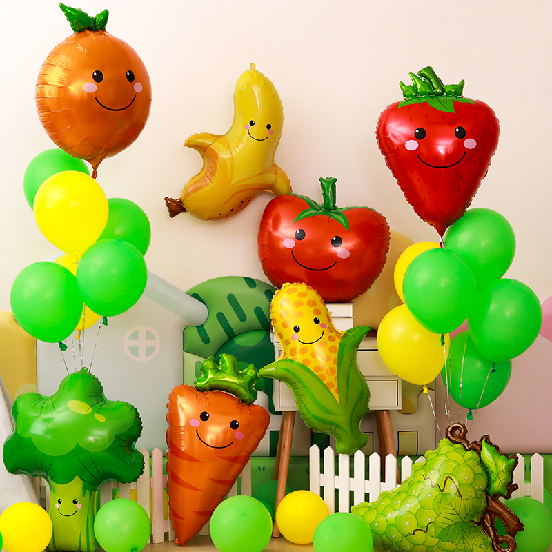 佳茉 清新气球装饰 宝宝儿童周岁生日派对六一儿童节聚会装饰气球铝膜套装 水果蔬菜派