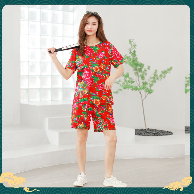 刚拓者(gangtuozhe)老太太棉绸套装老人家衣服女夏天东北大花衣服网红