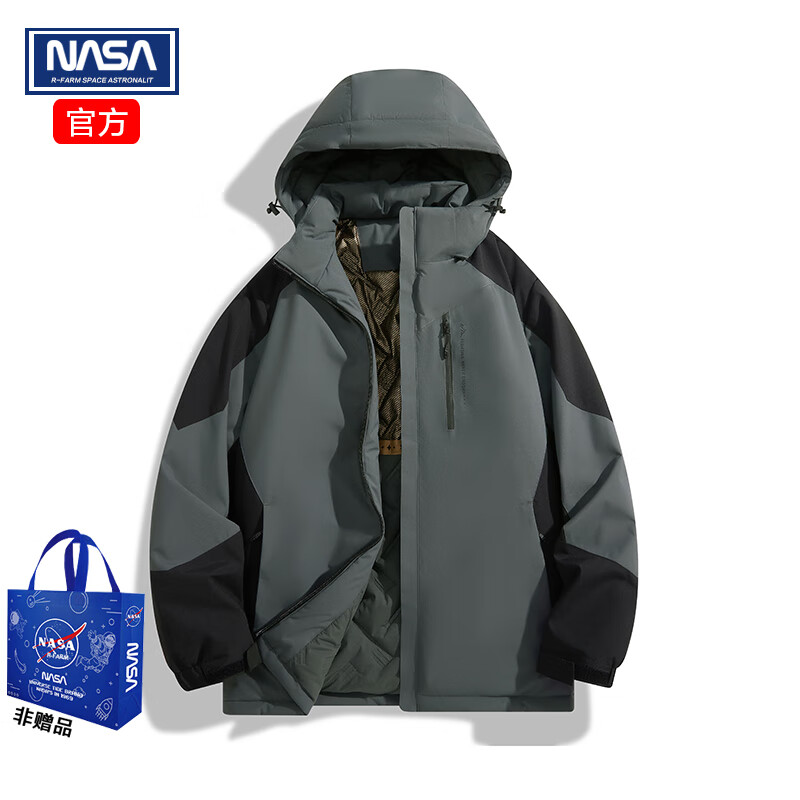 NASAR-FARM官方潮牌棉服男女秋冬季可拆卸连帽面包服黑金加厚保暖外套棉袄子 灰色2XL（145-160斤）