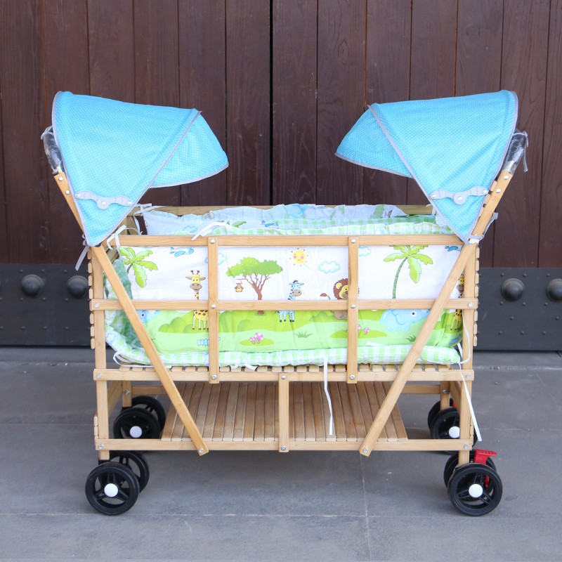 ing)轻便双人老北京竹车小竹子手推车宝宝坐竹椅推车竹藤婴儿童车藤编