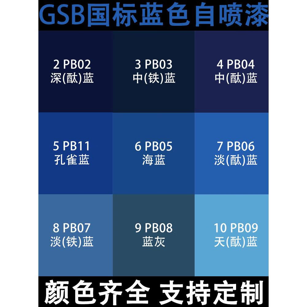 蓝中铁蓝11孔雀蓝05海蓝08灰色金属漆 国家标准gsb颜色图片有色差请按