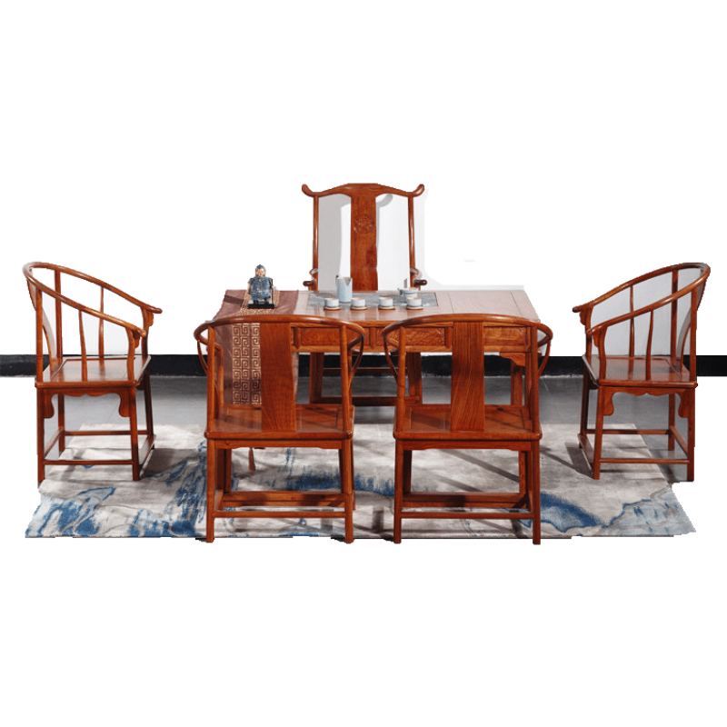 贡艺名居 红木家具缅甸花梨(学名:大果紫檀)茶桌椅组合全实木茶台茶几喝茶桌椅茶室泡茶桌 178茶桌椅组合