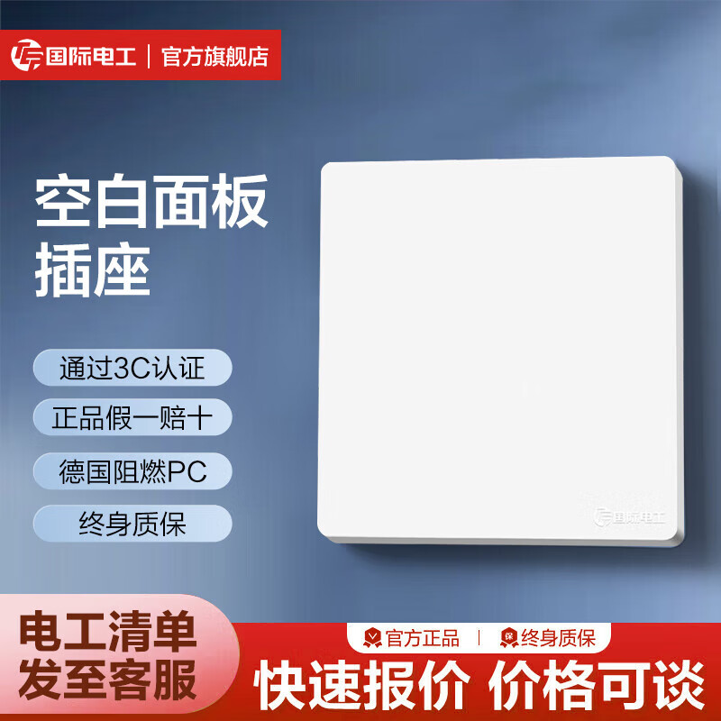 TEP 国际电工开关插座86型大板白色家用暗装一开五孔电源usb面板月光双控空调 空白面板