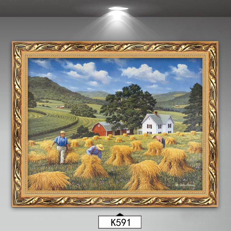 林格印象南方田园丰收农民俗画农家乐饭店画面馆餐厅墙壁画风景油画