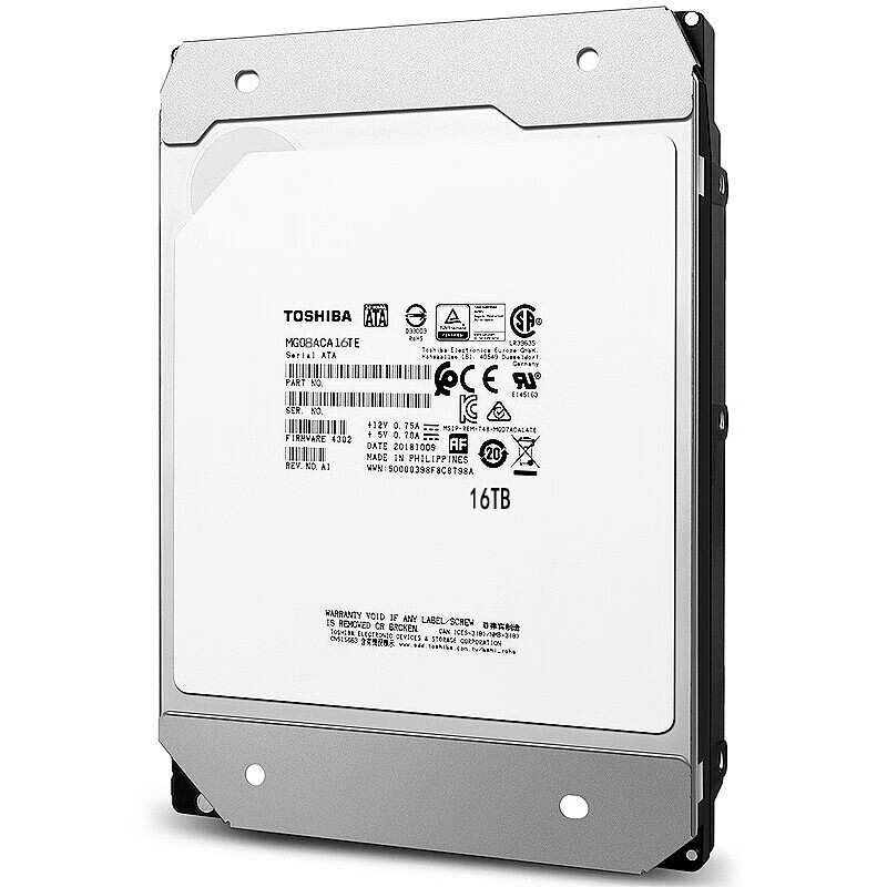 东芝（TOSHIBA）企业级机械硬盘 服务器数据存储 SATA接口 CMR垂直 3.5英寸7200转 16TB MG08ACA16TE 全新国行 五年质保