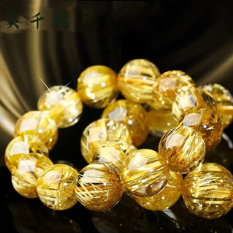 美千禧天然巴西水晶金发晶手链女金钛晶手串男黄发晶黄水晶石转运珠情侣 FC天然金钛晶手链8mm 更健康