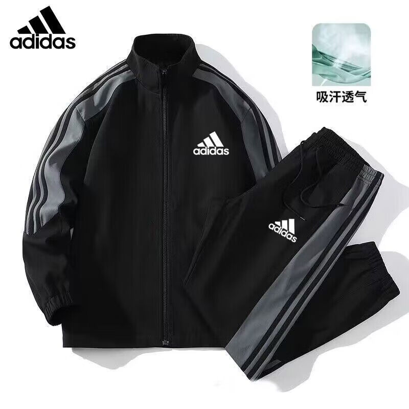 阿迪达斯 （adidas）三叶草运动服套装情侣春秋季拼接休闲外套宽松潮流百搭帅气两件套剪标尾货 黑色套装 M建议85-105斤